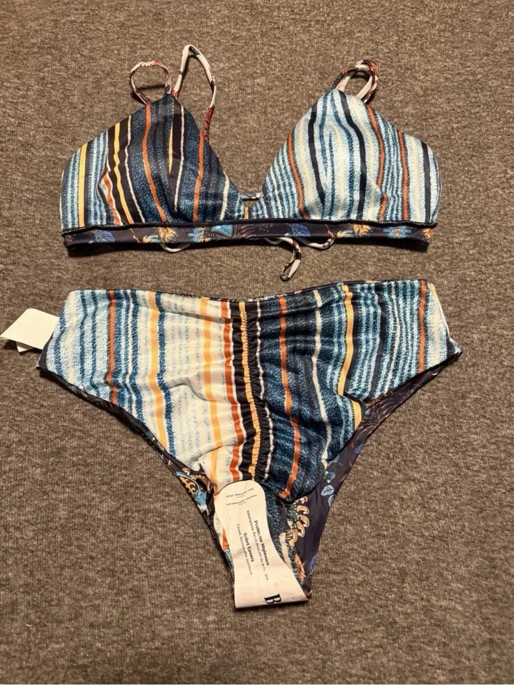 Floral Paisley Two-Piece Bikini Set in Navy and Cream